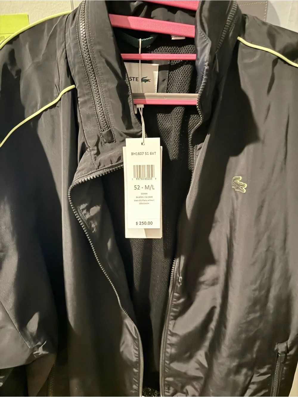 Lacoste Men’s Black Windbreaker with Lime Trim